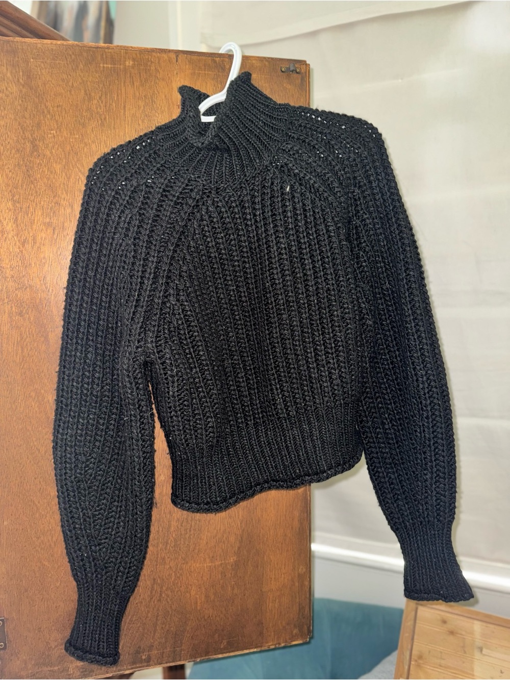 H&M Black Chunky Knit Funnel Neck Sweater
